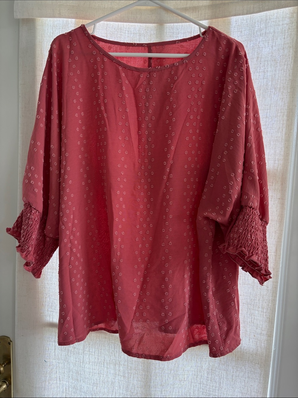 SHEIN Dusty Rose Eyelet Smocked Sleeve Blouse